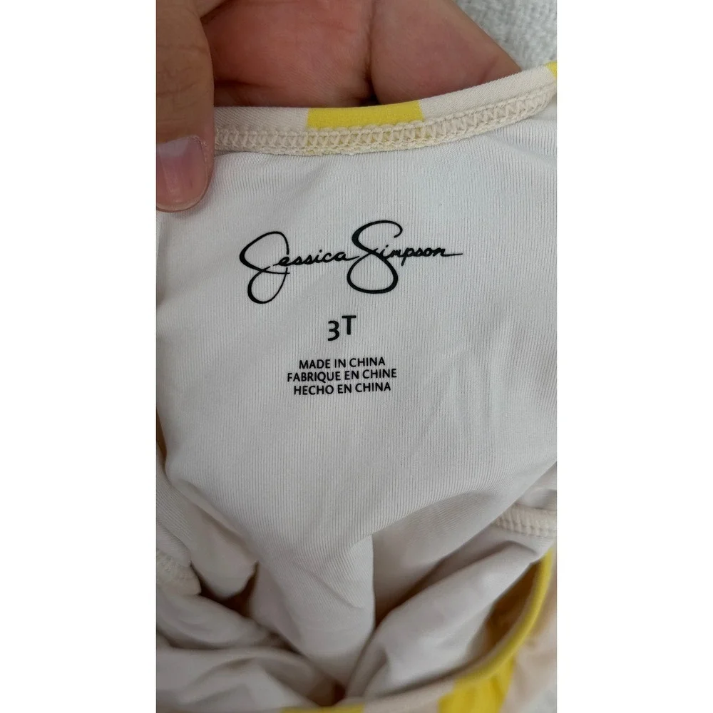 Jessica Simpson Girls 3T Yellow Striped Ruffle Swimsuit One Piece and Hat Set